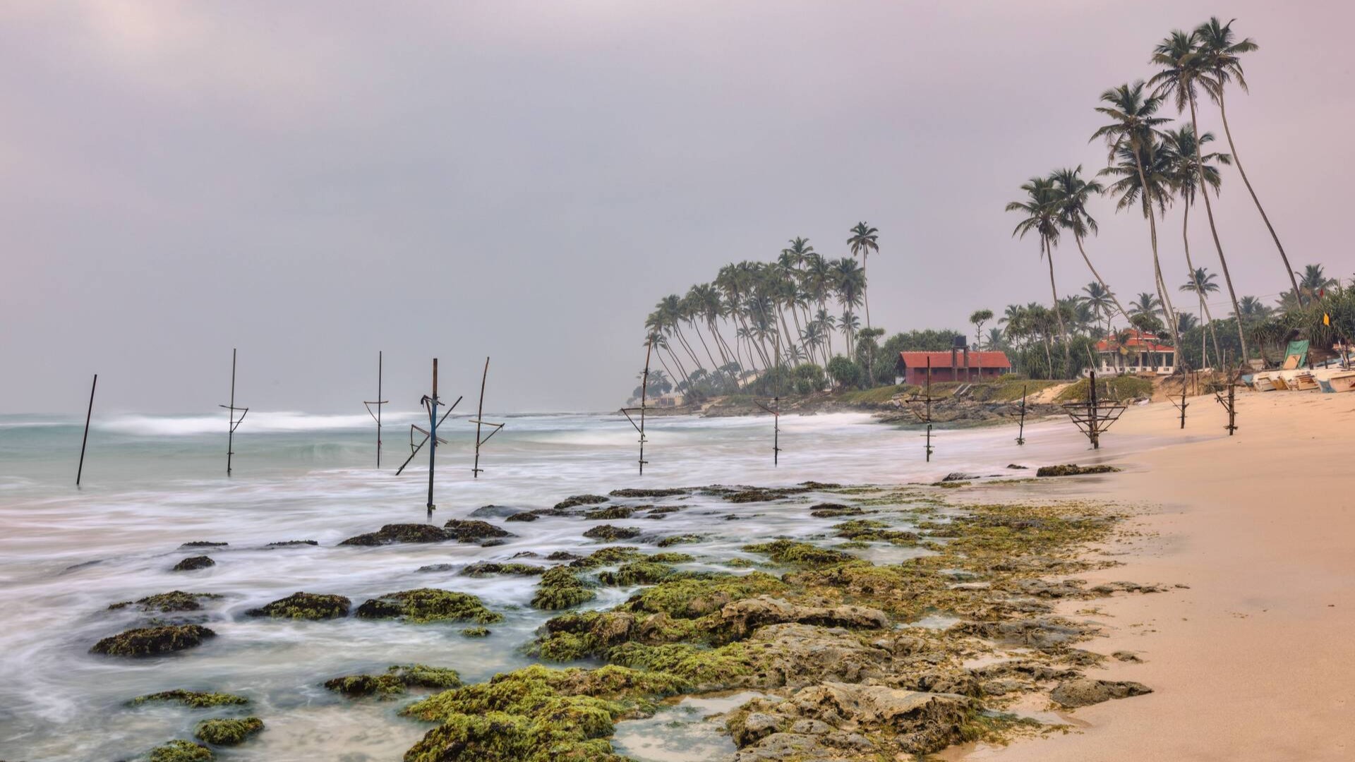 Ходули для рыбалки на пляже Коггала.